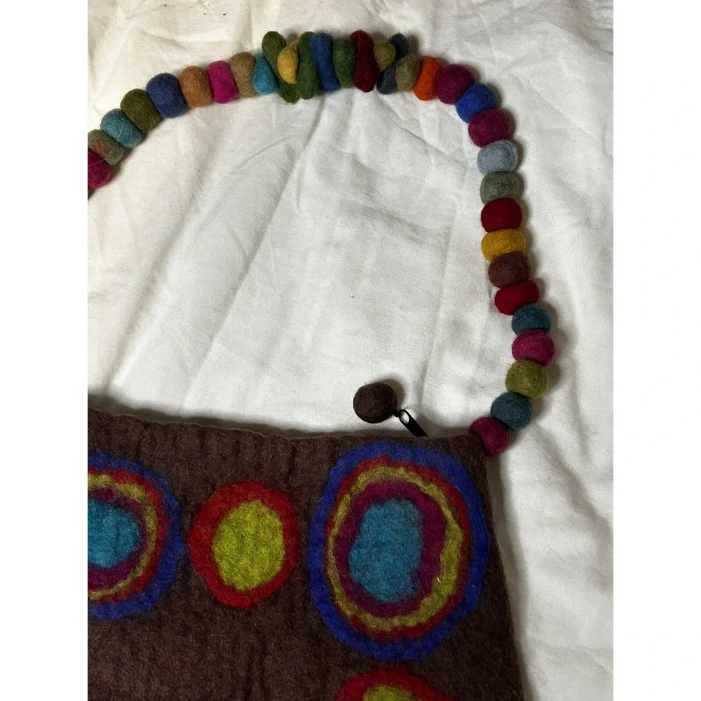 Brown Felted Wool Artsy Purse‎ Hand Bag Nepal Funky Hippie